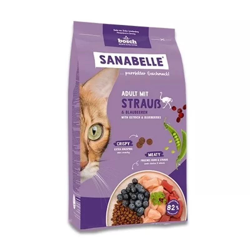 Dry cat food Bosch Sanabelle Life Adult — ostrich & blueberries, 8 kg, 31% protein, 16% fat