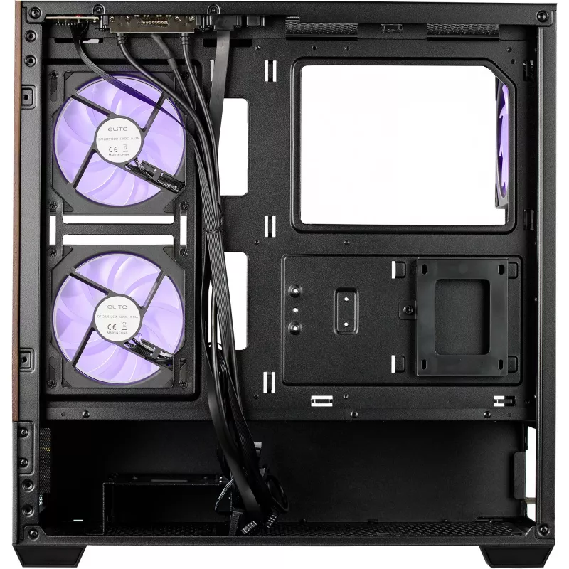 Cooler Master Elite 690 PC-Enclosure, Midi-Tower, ATX, Tempered Glass - 4x ARGB-Fan, Wood, black