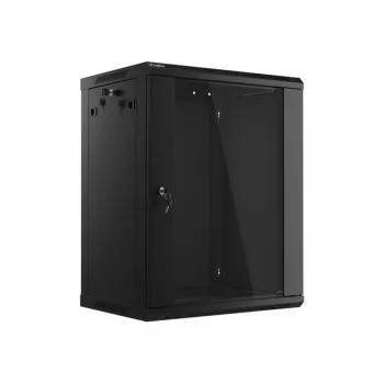 Lanberg WF01-6415-10B Wall-Mounted Rack Cabinet 19 inch 15U 600x450mm Black with Glass Door