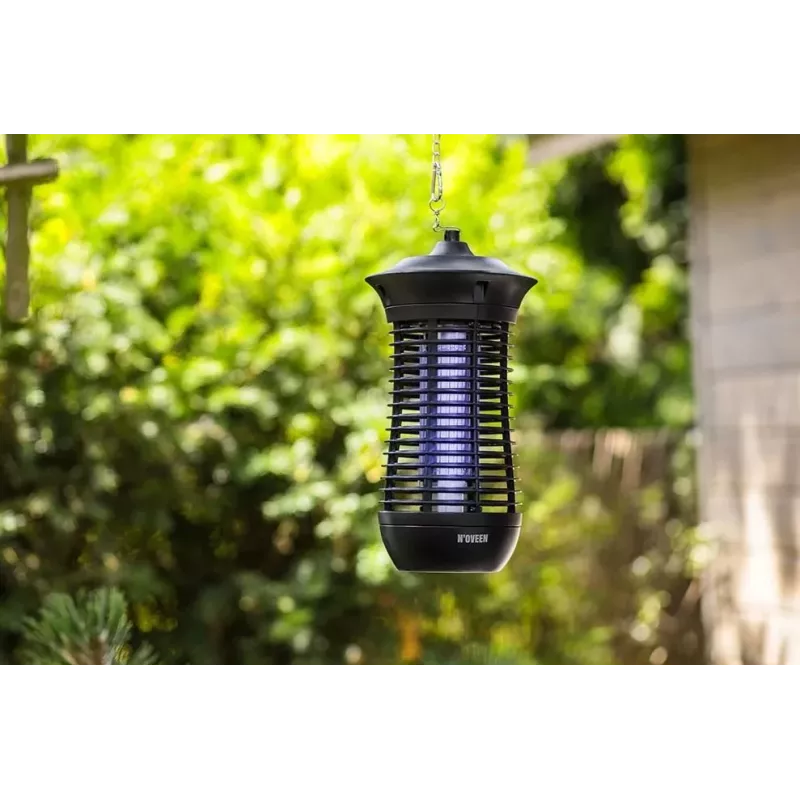 Electric insecticide lamp NOVEEN IKN18 IPX4 — 18 W UVA tube, 100 m² coverage, 1700–1800 V, indoor/outdoor, hangable, metal, black