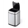 Trash Can Durable NO TOUCH 6L Rectangular Stainless Steel Silver Black