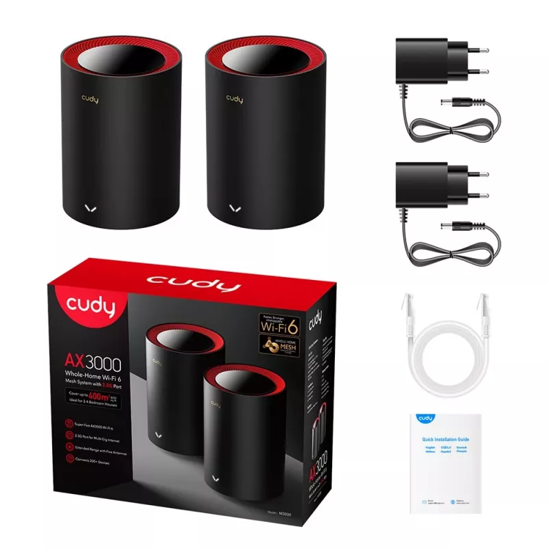 Mesh system Cudy M3000 2-Pack Dual-band Wi-Fi 6 2402 Mbit/s Black Red