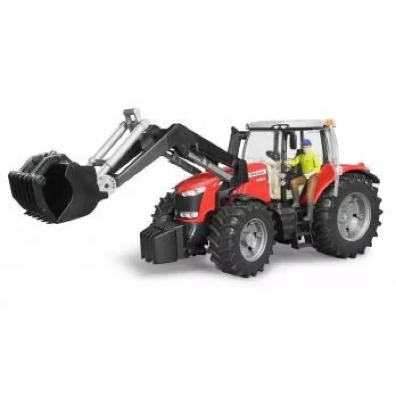 Toy tractor BRUDER Massey Ferguson 7624 with frontloader, red, for ages 3+