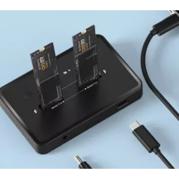 GEMBIRD desktop dual-drive USB Type-C M.2 NVMe and SATA SSD docking station DD2-U3M2, supports M.2 2242, 20 Gbit/s, RTL9210B