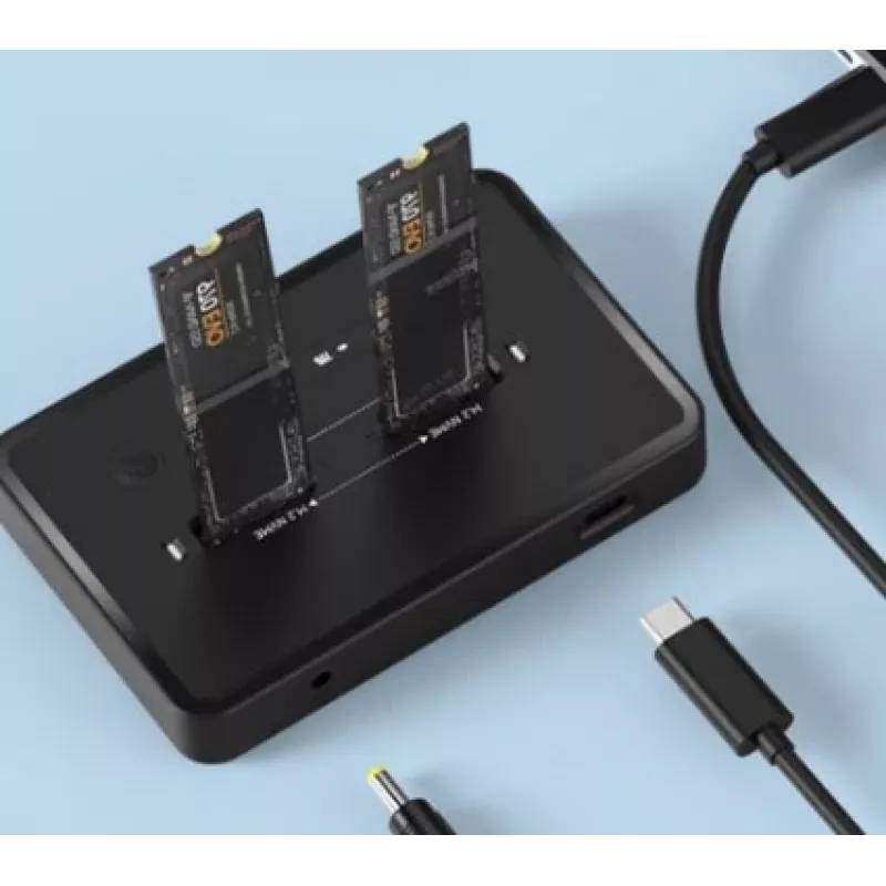 GEMBIRD desktop dual-drive USB Type-C M.2 NVMe and SATA SSD docking station DD2-U3M2, supports M.2 2242, 20 Gbit/s, RTL9210B
