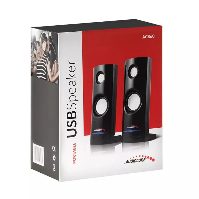 2-way wired PC speaker Audiocore AC860, 2.0 channels, 4 W RMS, USB power, 3.5 mm input, black