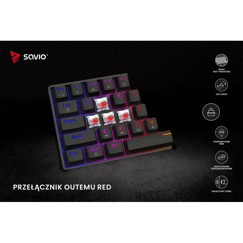 SAVIO BLACKOUT X2 Mechanical Keyboard OUTEMU Red, Hot Swap