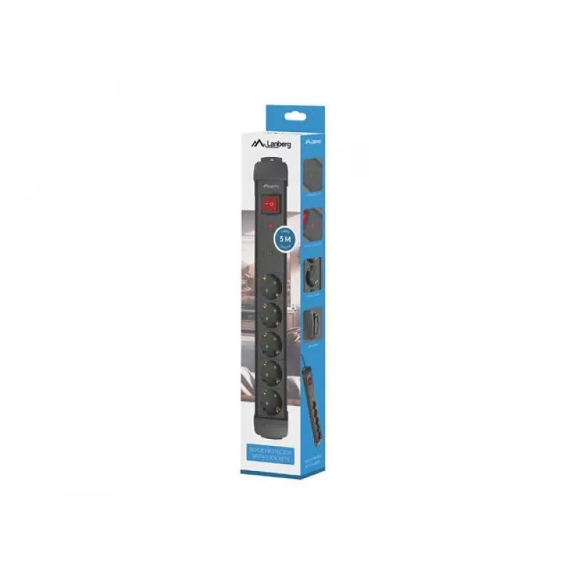 Power Extension Cord Lanberg SP1-05F-0500-BK 5m 5 AC Outlets Indoor Black