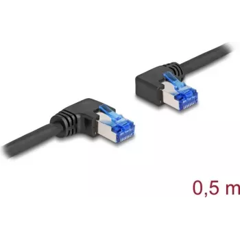 Network Cable DeLOCK RJ45 Cat.6A S/FTP right left angled 0.5m black