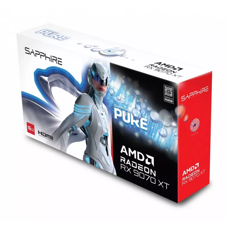 Graphics Card Sapphire Radeon RX 9070 XT — 16 GB GDDR6, PCIe 5.0, 256-bit, 320 mm, 3-slot, White