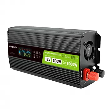 Green Cell Voltage Converter PowerInverter LCD 12 V 500W/1000W Car Inverter with display - pure sine wave power adapter/inverter Auto Black