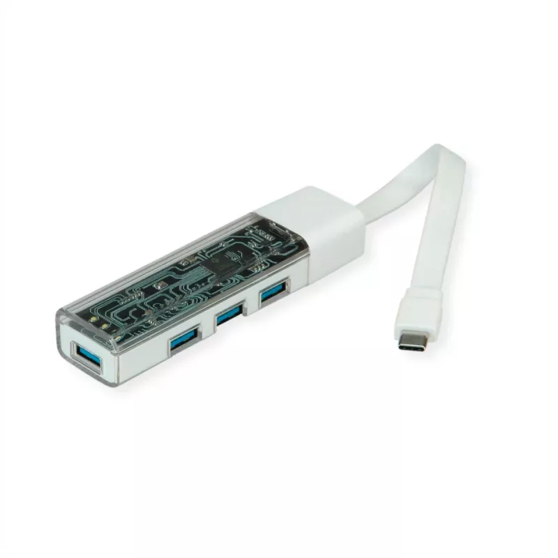 ROLINE mobile USB 3.2 Gen 1 Hub, 4-way, Type A+C Connection Cable
