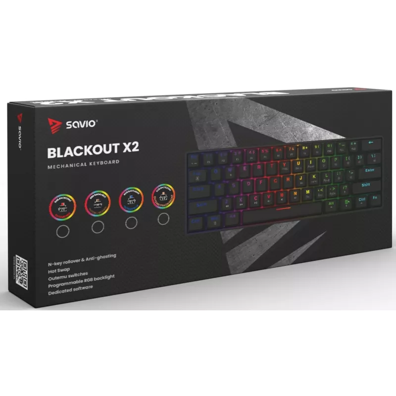 Mechanical Gaming Keyboard SAVIO BLACKOUT X2 BROWN 61-key 60% USB QWERTY RGB Outemu Brown