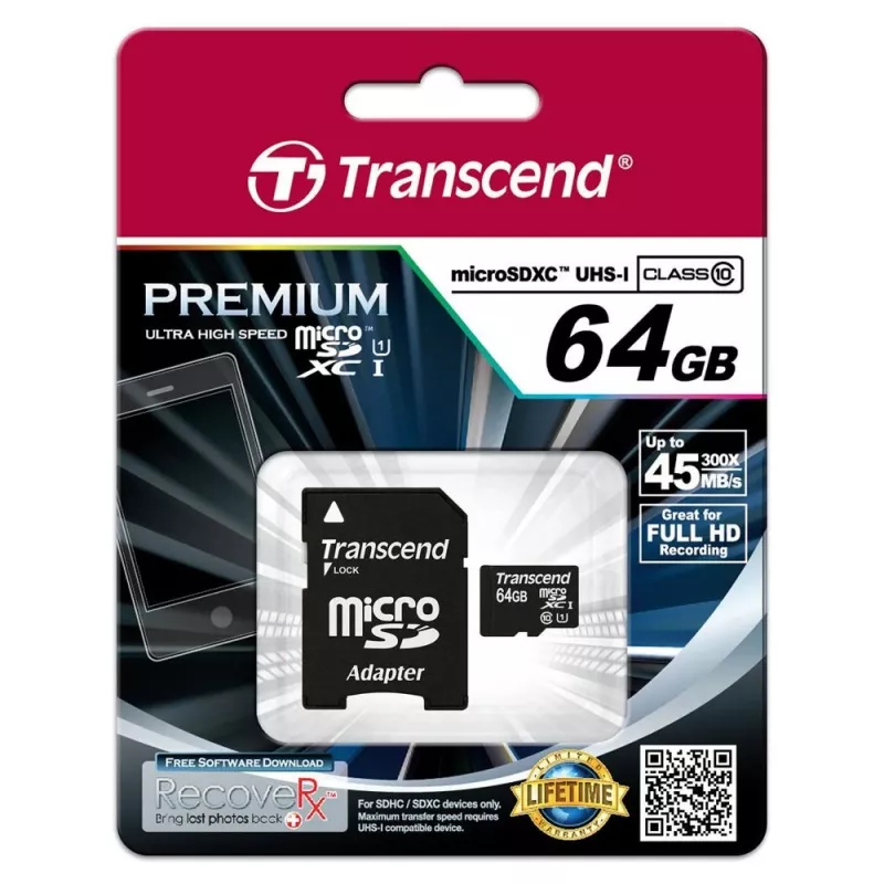 Flash Memory Transcend 64GB MicroSDXC UHS-I TS64GUSDU1