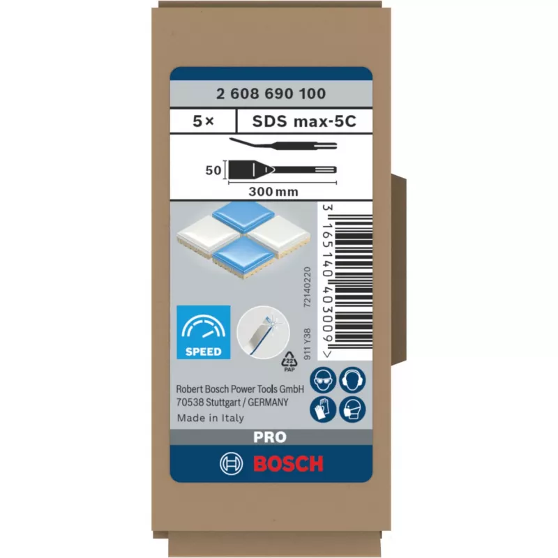 Bosch PRO SDS-max-5C Tile Chisel, 50 x 300 mm, 5 pcs