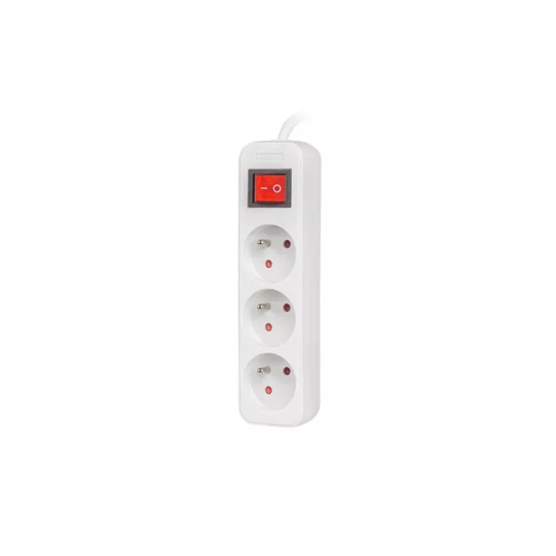 Power extension cable LANBERG PS1-03E-0300-W — 3 m cable, 3 Type E AC outlets, white, indoor