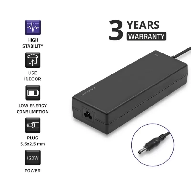 Qoltec 120W Desktop Power Supply | 12V | 10A | 5.5*2.5 | + power cable