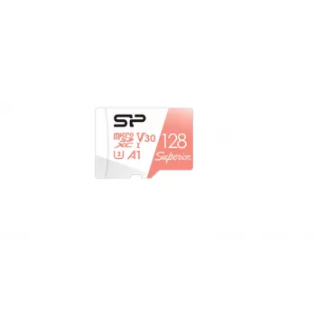 MicroSDXC card Silicon Power Superior 128GB UHS‑I Class 10 U3 V30, 100/80 MB/s, white/peach