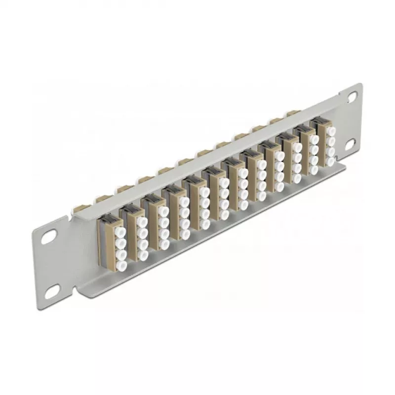 Fiber Optic Patch Panel DeLOCK 10 inch 12 Port LC Quad Beige 1U Grey