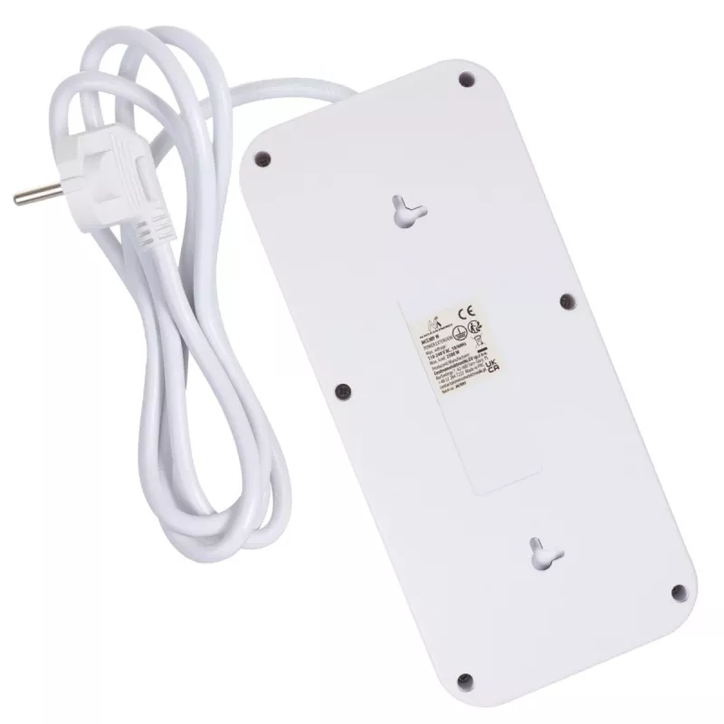 Power strip MACLEAN MCE389 W — 6 sockets, 4×USB-A, 1×USB-C, 2500W, 110–240V, 1.5 m cable, white