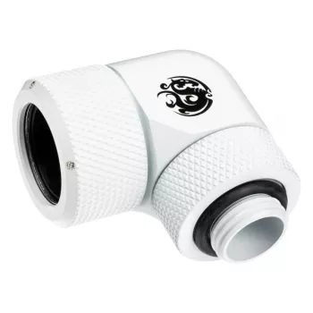 Fitting BitsPower BP-DWE90RMLA16 — brass 90° angled computer cooling fitting, diameter 1.6 cm, white