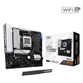 Motherboard ASRock B850M Pro RS WiFi — AMD B850, Socket AM5, microATX, DDR5, 4 DIMM, 256GB, Wi‑Fi 6E, 2.5Gb LAN, 3x M.2