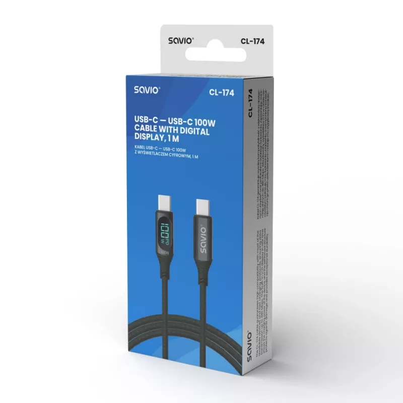 Savio USB-C - USB-C cable CL-174 1m black USB 3.2 Gen 1