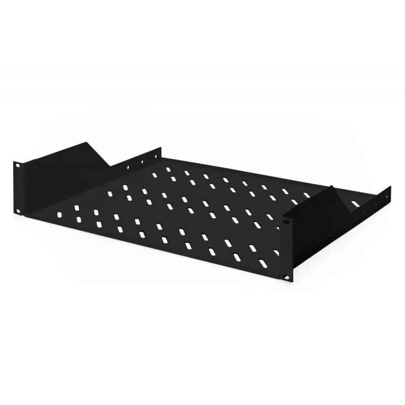 Digitus | 2U Fixed Shelf for Racks | DN-19 TRAY-2-SW | Black | Perfect for storage of components which are not 483 mm (19”) suitable. Slim design which takes space of 2 height units. Easy and quick to mount or dismount. Dimensions 88x482x349 mm, up to 25 kg