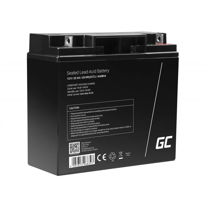 Vehicle battery Green Cell AGM54 12V 22Ah AGM maintenance-free, 167×77×181 mm, 5.6 kg