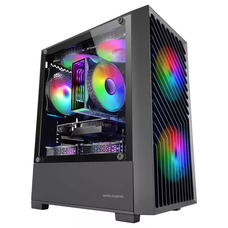 PC Case TACENS Mars Gaming MC-VORTEX Mini Tower Mini-ITX/Micro-ATX Tempered Glass Black, 3x120mm, 27.3 cm GPU, 162 mm CPU cooler