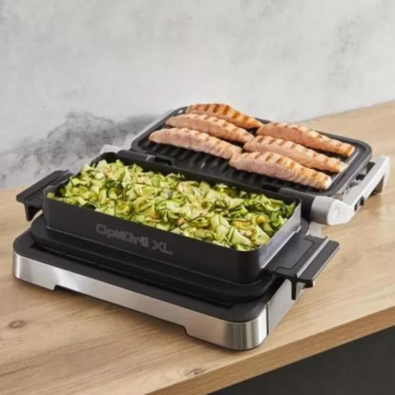 Electric contact grill Tefal OptiGrill+ XL stainless steel — large capacity, automatic cooking programs