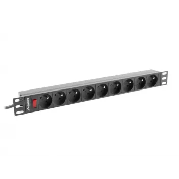 Power Distribution Unit LANBERG PDU-09E-0300-BK — 9x Type E outlets, 16 A, 220–250 V, 3 m cable, 1U rack, 19 inch