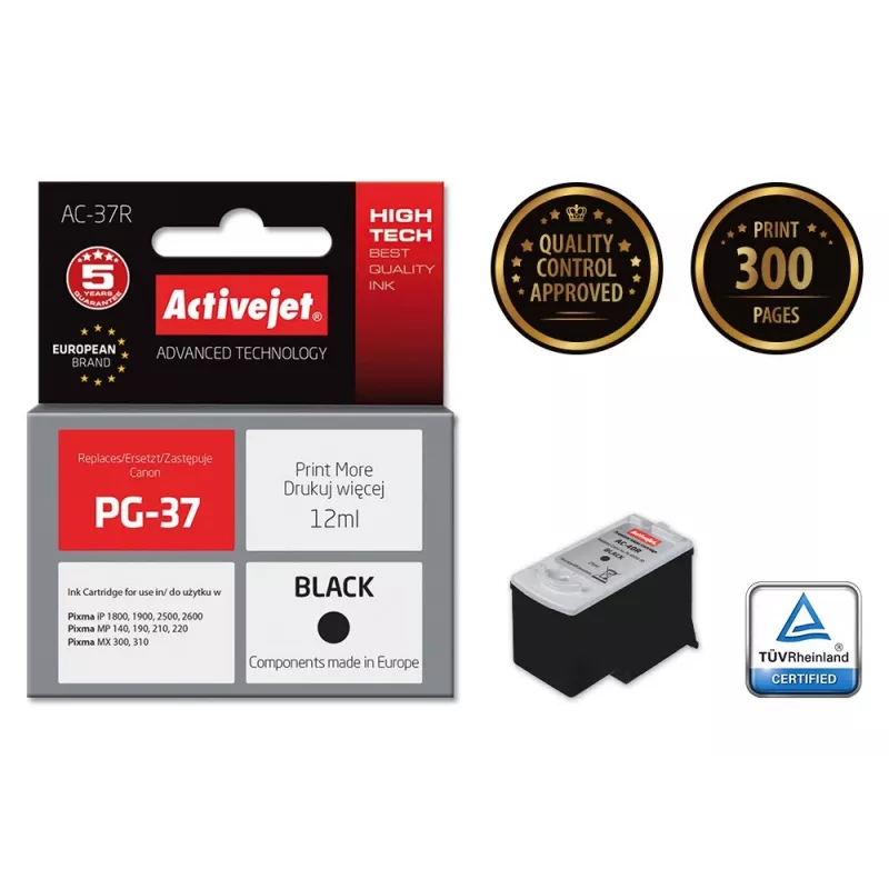 Ink cartridge ActiveJet AC-37R compatible replacement for Canon PG-37, black, 12 ml, XL yield, pigment-based