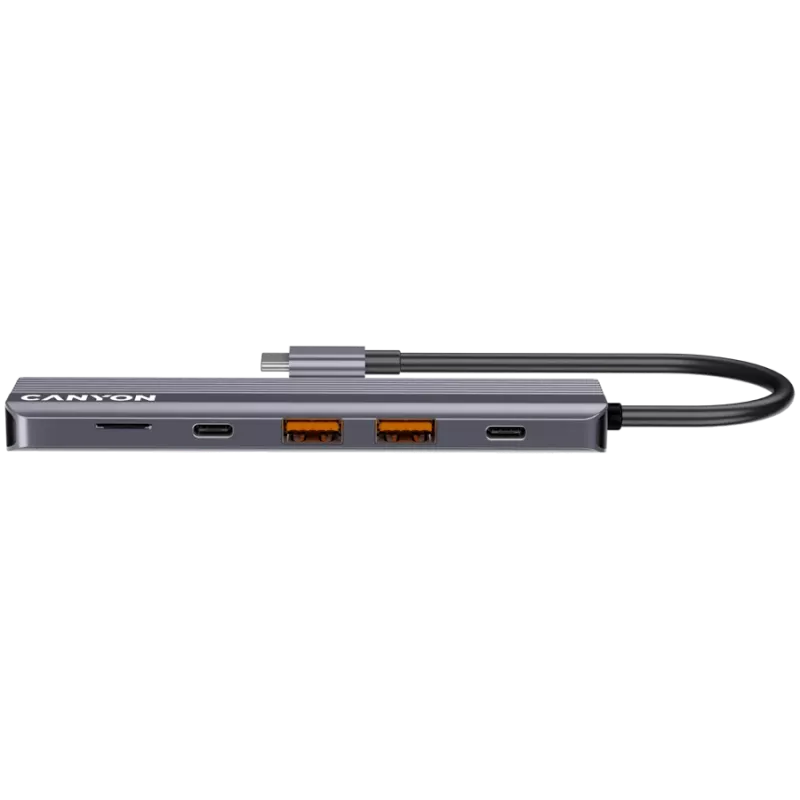 USB Type-C hub CANYON DS-17 — HDMI, USB 3.2 Gen 1 A, USB-C, MicroSD, 10000 Mbit/s, grey