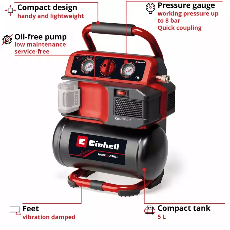 Power X-Change cordless compressor TE-AC 18/75 Li OF-Solo, 18Volt (black/Red, without Battery and Charger)