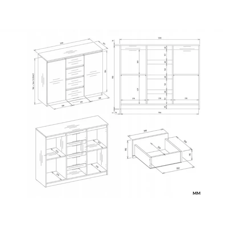 CHEST OF DRAWERS WITH 2 DOORS AND 4 DRAWERS, ARTISAN OAK/CASHMERE COLOUR