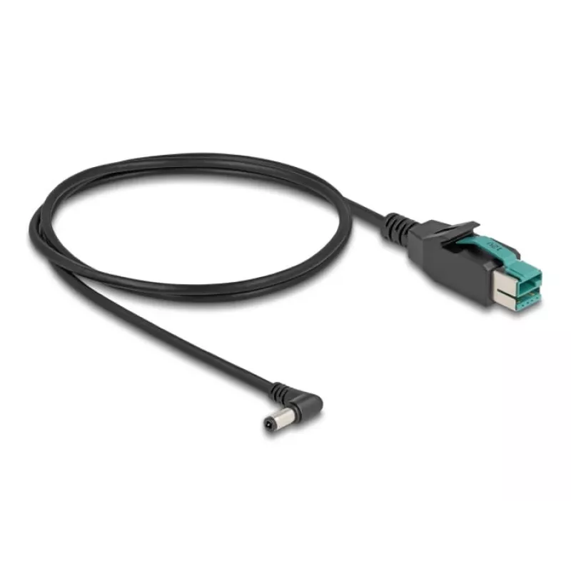 DeLOCK PoweredUSB cable male 12 V to DC 5.5 x 2.5 mm male angled 1 m
