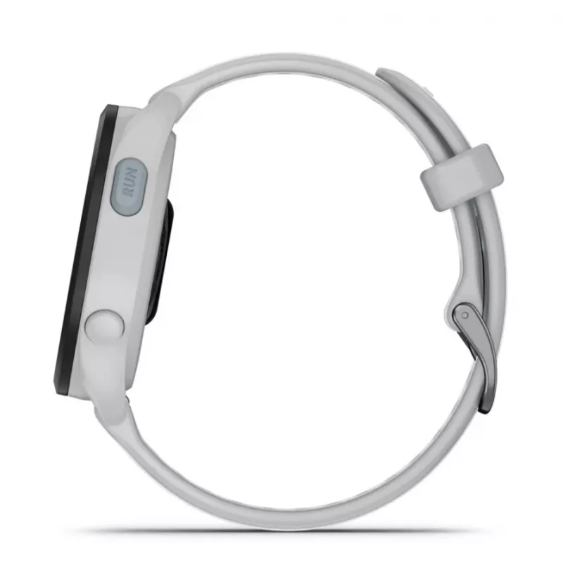 Smartwatch GARMIN Forerunner 165 — GPS, AMOLED 1.2 inch, 4 GB, 5 ATM, 11 days battery, Grey case, White strap