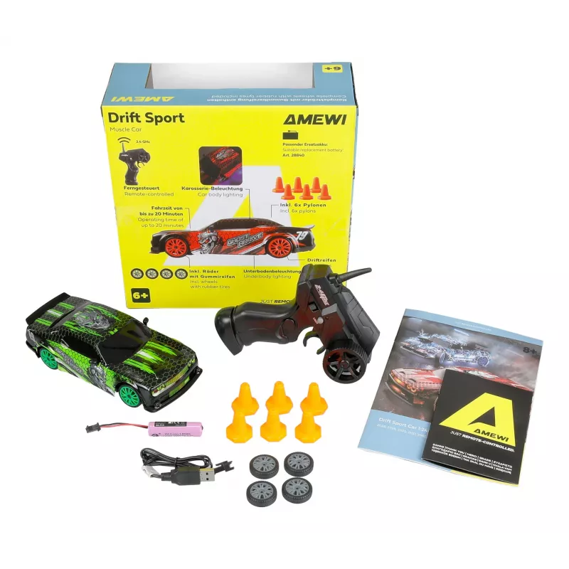 Drift RC car Amewi 21132, 1:24 scale, electric motor, Li‑Ion 500 mAh, for ages 6+