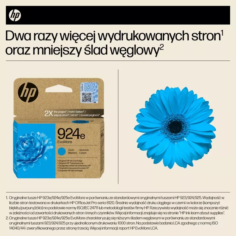 HP 924e EvoMore Cyan Original Ink Cartridge, High (XL) Yield, Cyan, 1 pc(s), 800 pages, Single pack