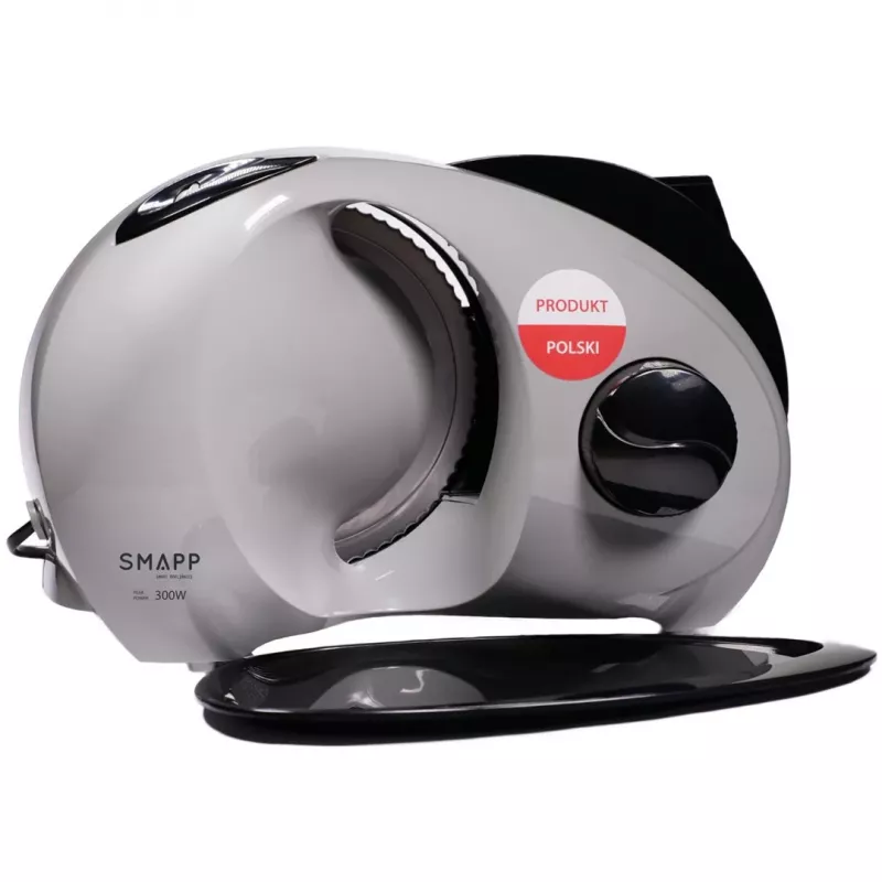 Electric countertop food slicer SMAPP 294.5 — 300 W, slice thickness 1–15 mm, stainless steel blade, child lock, white