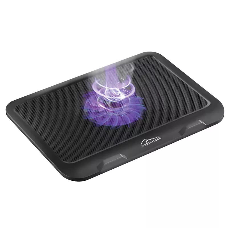 Cooling pad MEDIA-TECH MT2660 — USB-powered laptop cooler, 1 fan 13.5 cm, 20 CFM, 1000 RPM, 330×250×40 mm, 327 g, backlight