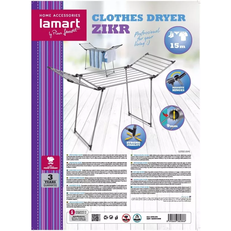 Clothes dryer LAMART LT8104 size 15 M — rotary outdoor/indoor drying rack, 15 m line length