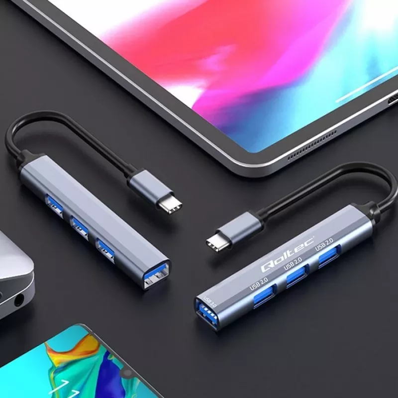 USB hub QOLTEC 53792, USB-C 3.1 to 4‑port (USB 3.0 x1, USB 2.0 x3)