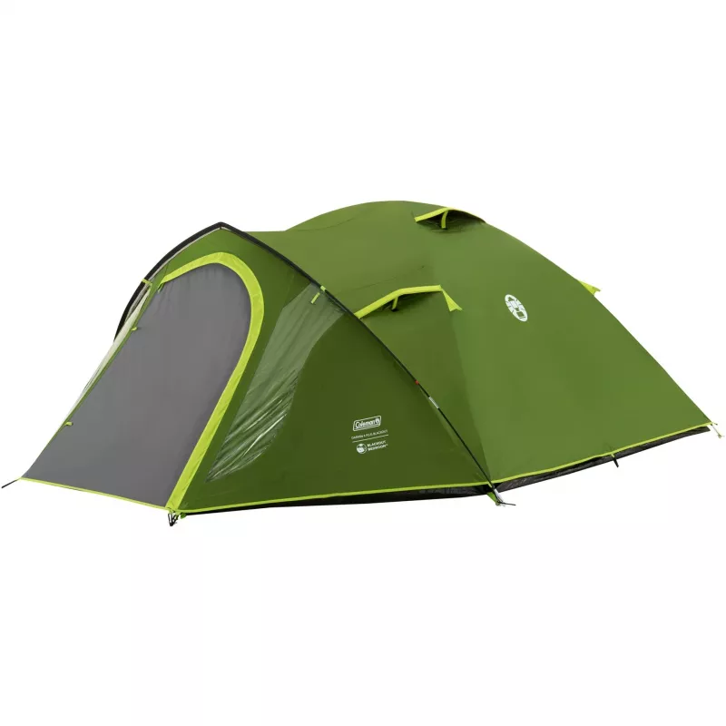 Coleman Dome Tent Darwin 4 Plus Blackout — 4-person tunnel tent with porch, Dark Green/Light Green