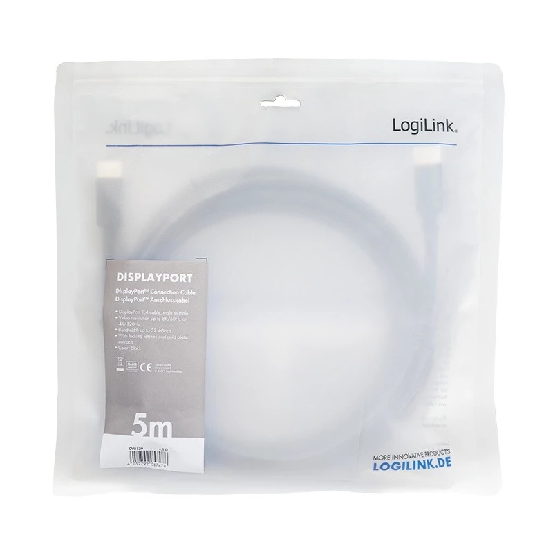 DisplayPort cable LogiLink CV0139 5 m Black
