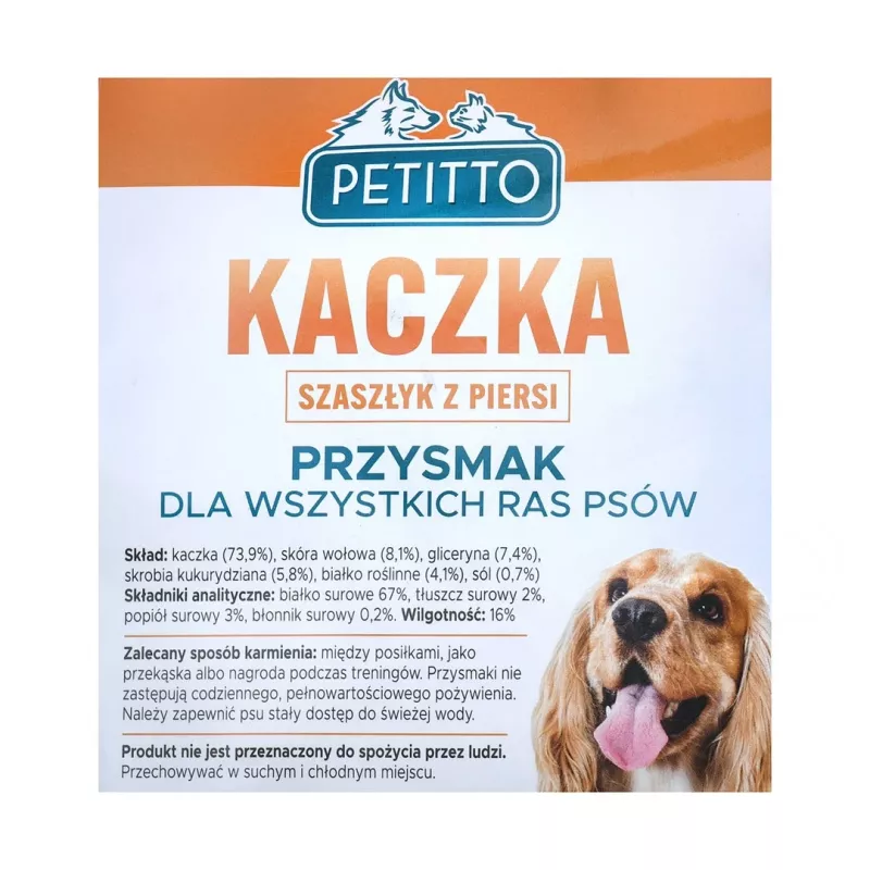 PETITTO Duck Breast Kebab dog treats, functional solid snacks, 500 g, 67% protein, gluten‑ and preservative‑free