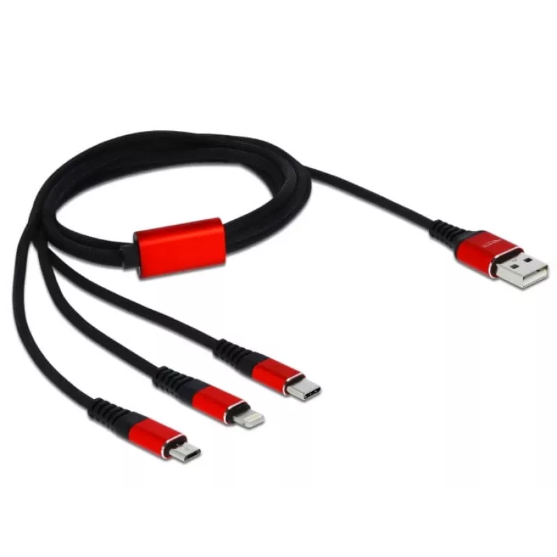 DeLOCK - Cable charging only - Lightning / USB - USB (M) to Micro-USB Type B, Lightning, USB-C (M) - 1,0m - Shielded - Black (85892)