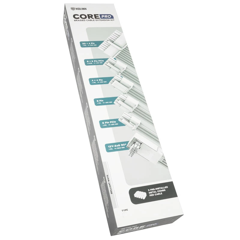 Cable extension kit Kolink Core Pro COREPRO-EK-12VT1-WHT 12V 2x6-pin white