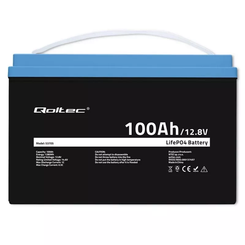 Qoltec 53705 Lithium Iron Phosphate Battery 100 Ah 12.8 V
